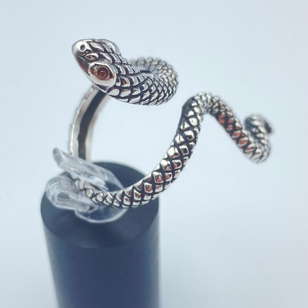 Stainless Steel Slithering Snake Ring- Red CZ Eyes